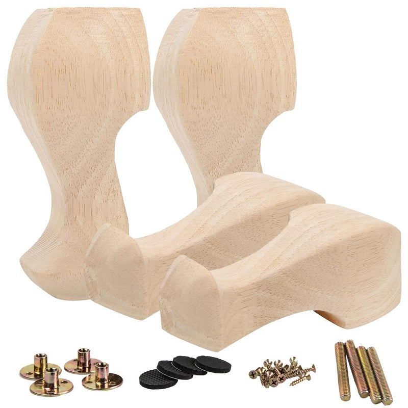 La Vane 4 inch / 10cm Wooden Furniture Legs  Set of 4 European Style Solid Wood Carving Furniture Replacement Feet Decoration for Sofa Cabinet Wardrobe Table Loveseat - Image 1